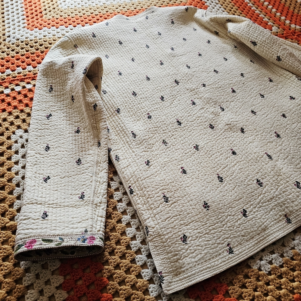 Vintage Reversible Quilted Floral Cream Off-White Light Asian Tang Style Jacket - Picture 16 of 16